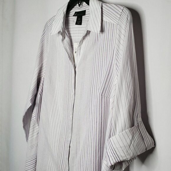 NEW Lane Bryant Button Down Shirt Sz 18 20 White Purple Stripe Long Sleeve - Picture 3 of 6